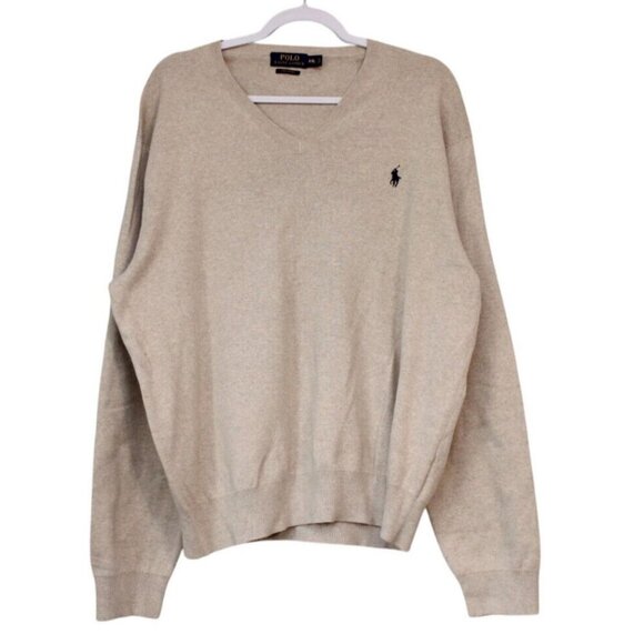 Polo Ralph Lauren Mens Sweater XXL Cream Beige Pima Cotton Preppy Minimalist - Picture 1 of 10